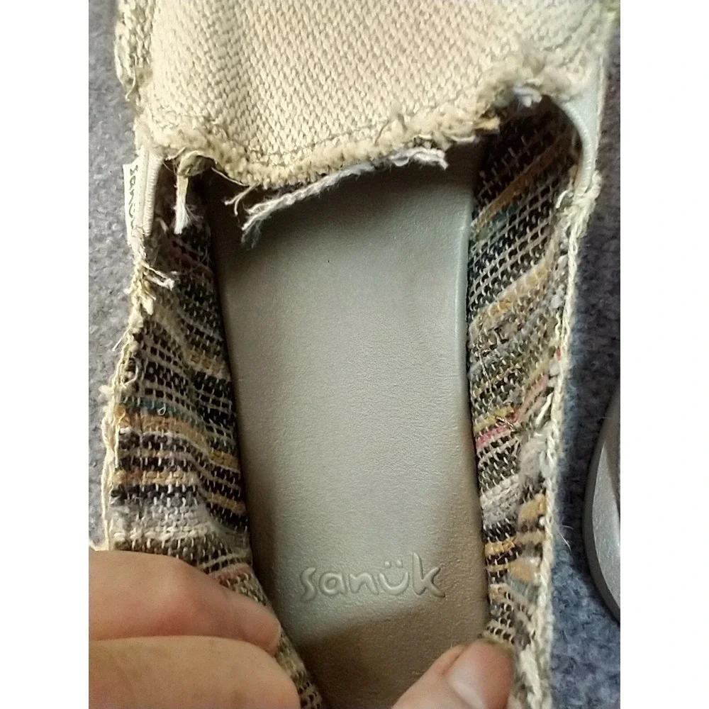 Sanuk Sideline Tan Khaki Canvas Slip On Loafers Mens 9 SWF1160 Casual Shoes